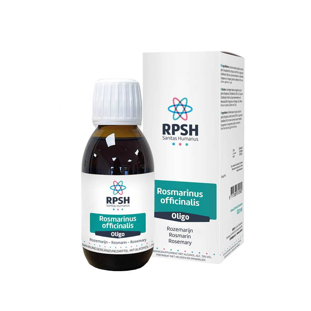 Oligo Rosmarinus Officinalis rozemarijn extract 120 ml. Vloeibaar supplement met mangaan en koper. Sublinguaal in te nemen. Vrij van gluten, lactose en soja.