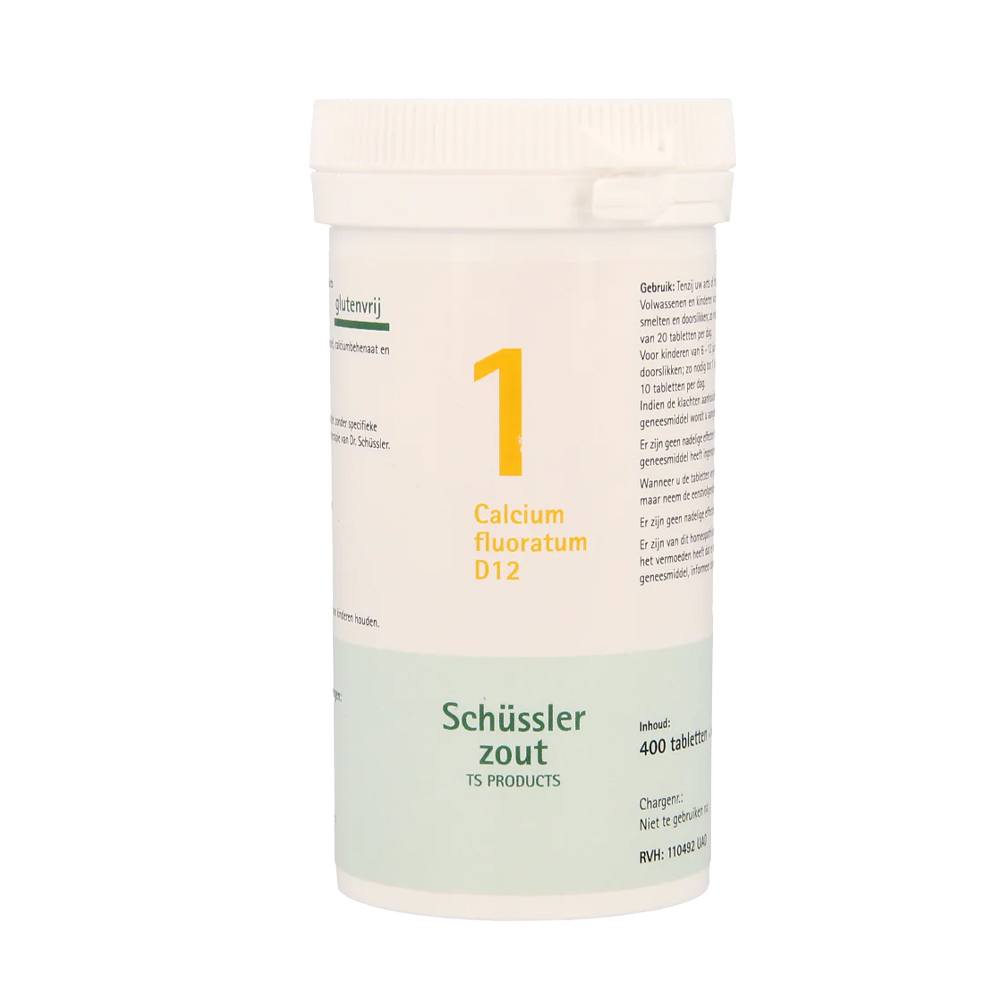 Pfluger Calcium Fluoratum 1 D12 Schussler celzout homeopathisch geneesmiddel 400 tabletten 250mg lactose calciumbehenaat aardappelzetmeel