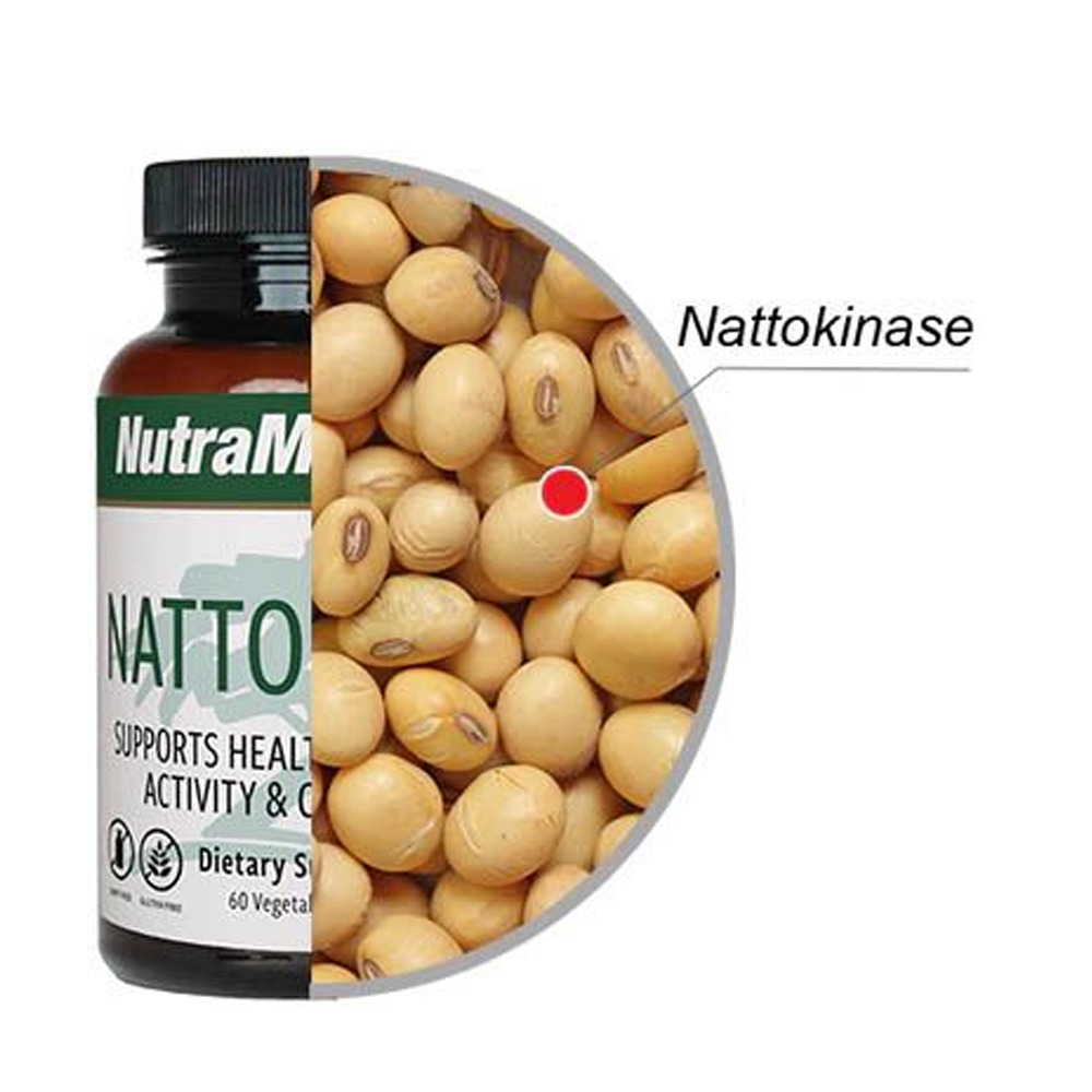 Nutramedx illustratieve afbeelding met nattokinase en pot.