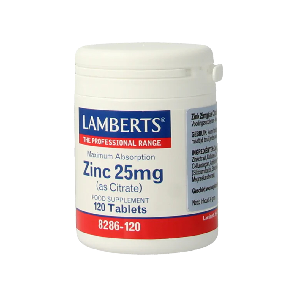 Lamberts Zink Citraat 25 mg 120 tabletten – enkelvoudig zink als citraat voor optimale absorptie, veganistisch