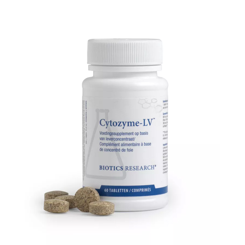 Biotics Cytozyme-Lv 60 tabletten – leverconcentraat van neonataal rund via actiVcell en actiVbase erwtencultuur van Biotics Research