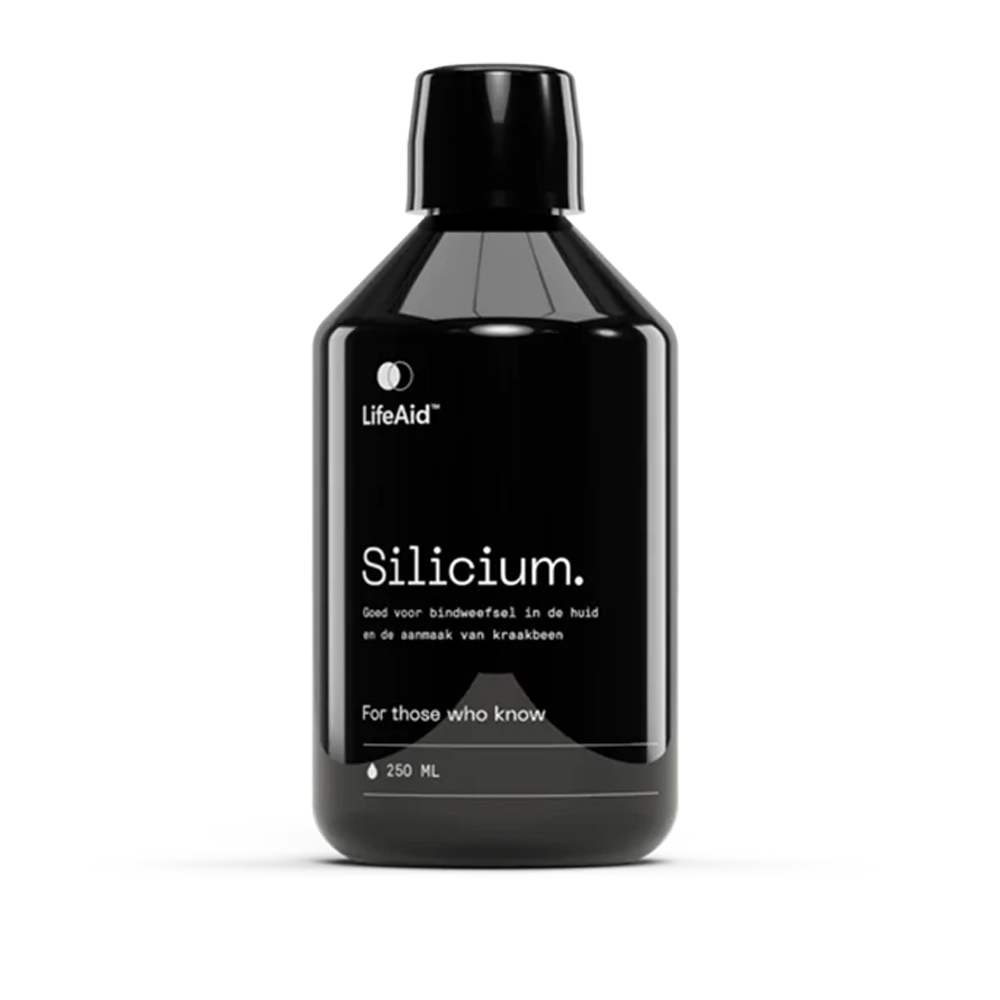 Zwart flesje 250 ml van het merk LifeAid, Silicium, vloeibaar silicium, sterk geconcentreerd