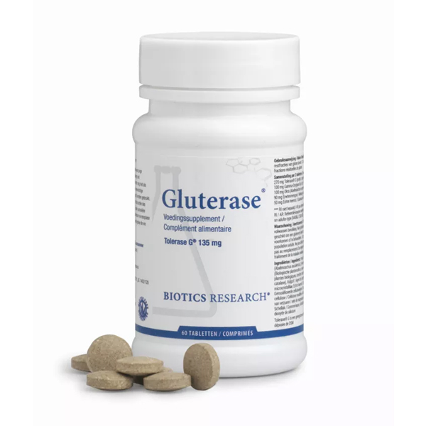 Biotics Gluterase Tolerase G 60 tabletten – enzymformule met Tolerase G prolyl-oligopeptidase, okra, gamma-oryzanol en heemst via actiVbase