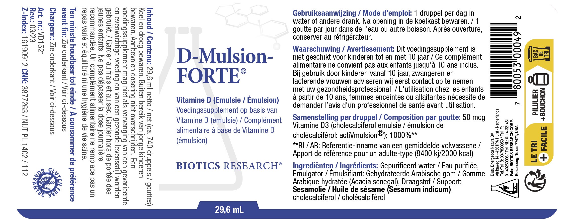 Productlabel van Biotics Mulsion D forte