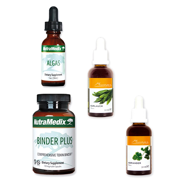 Mannayan NutraMedix Heavy Metal Set – Bio-Koriander 50 ml Bio-Daslook 50 ml NutraMedix Algas 30 ml Binder Plus 120 capsules compleet pakket