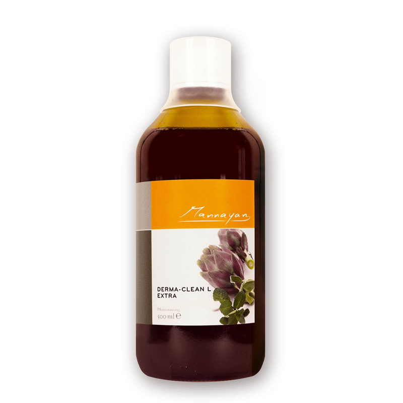 Mannayan Derma Clean L Extra 500 ml – vloeibaar leverkruidentinctuur met mariadistel, paardenbloem, artisjok, salie en pepermunt in speltdistillaat