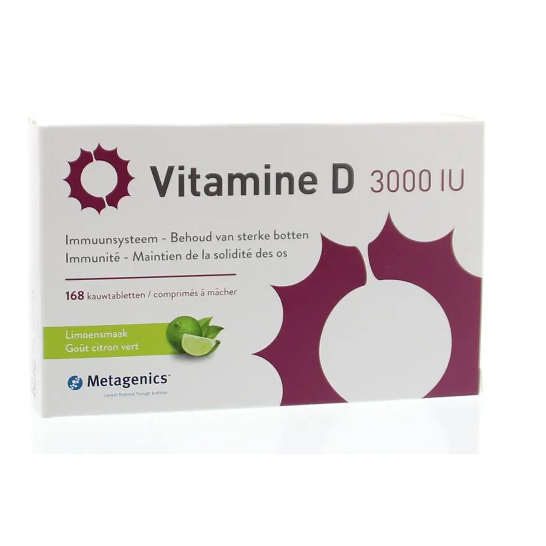 Metagenics Vitamine D3 3000 IU kauwtablet – 75 mcg cholecalciferol 1500% RI limoensmaak mannitol xylitol steviolglycosiden