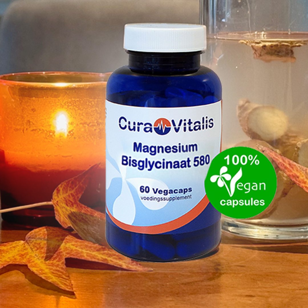 Cura Vitalis Magnesium Bisglycinaat 580 mg – 60 capsules voedingssupplement, ambiance van herfst