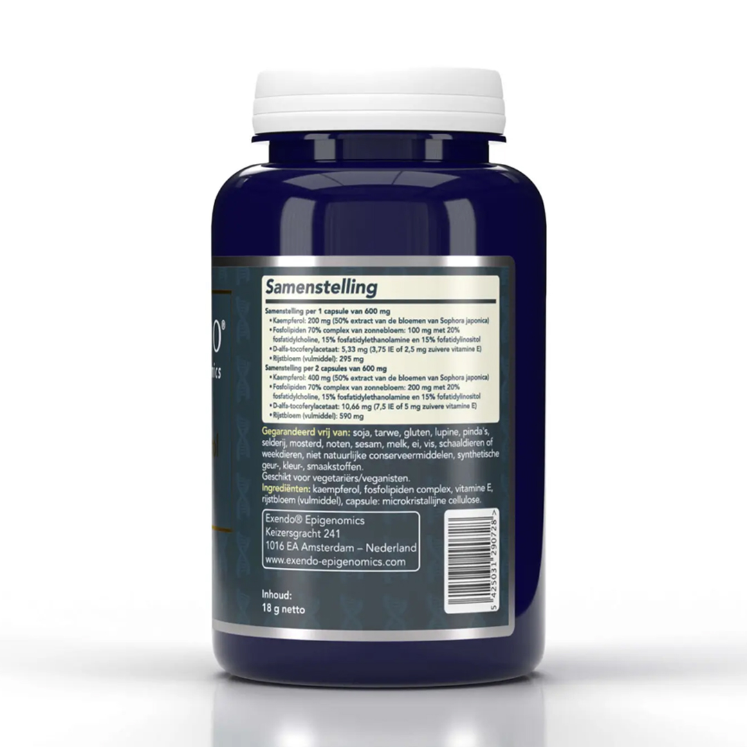 Productfoto van Kaempferol PhytoQ® – Exendo Epigenomics – antioxidantcomplex met kaempferol en vitamine E, verkrijgbaar bij Cura Vitalis.