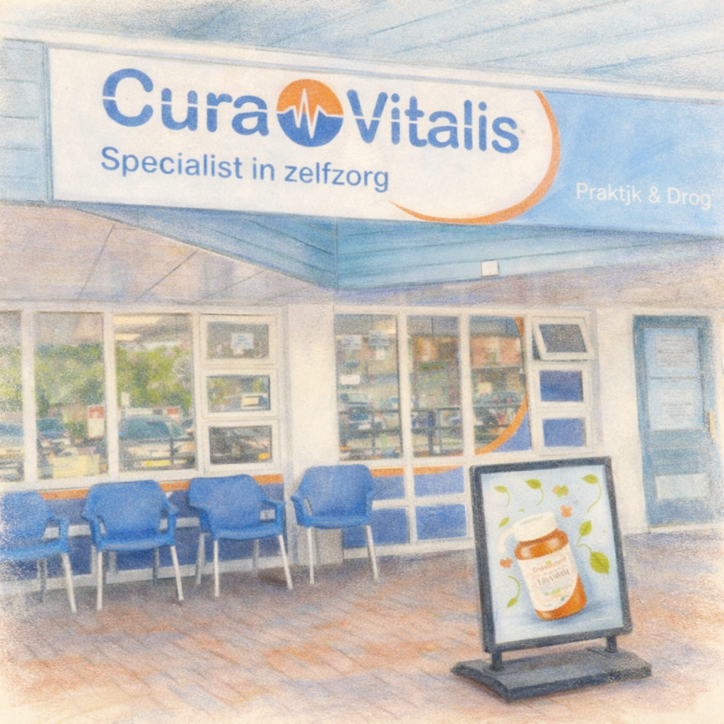 Cura Vitalis drogisterij en speciaalzaak in Didam met herkenbare blauwe gevel en terras