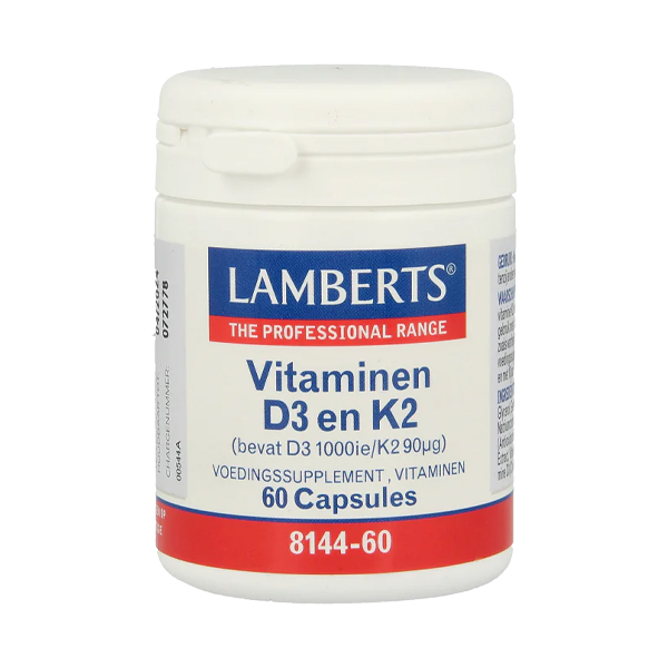 Lamberts Vitamine D3 1000 IE en K2 90 mcg 60 capsules – vitamine D3 met K2 als MK-7 in zonnebloemzaadolie