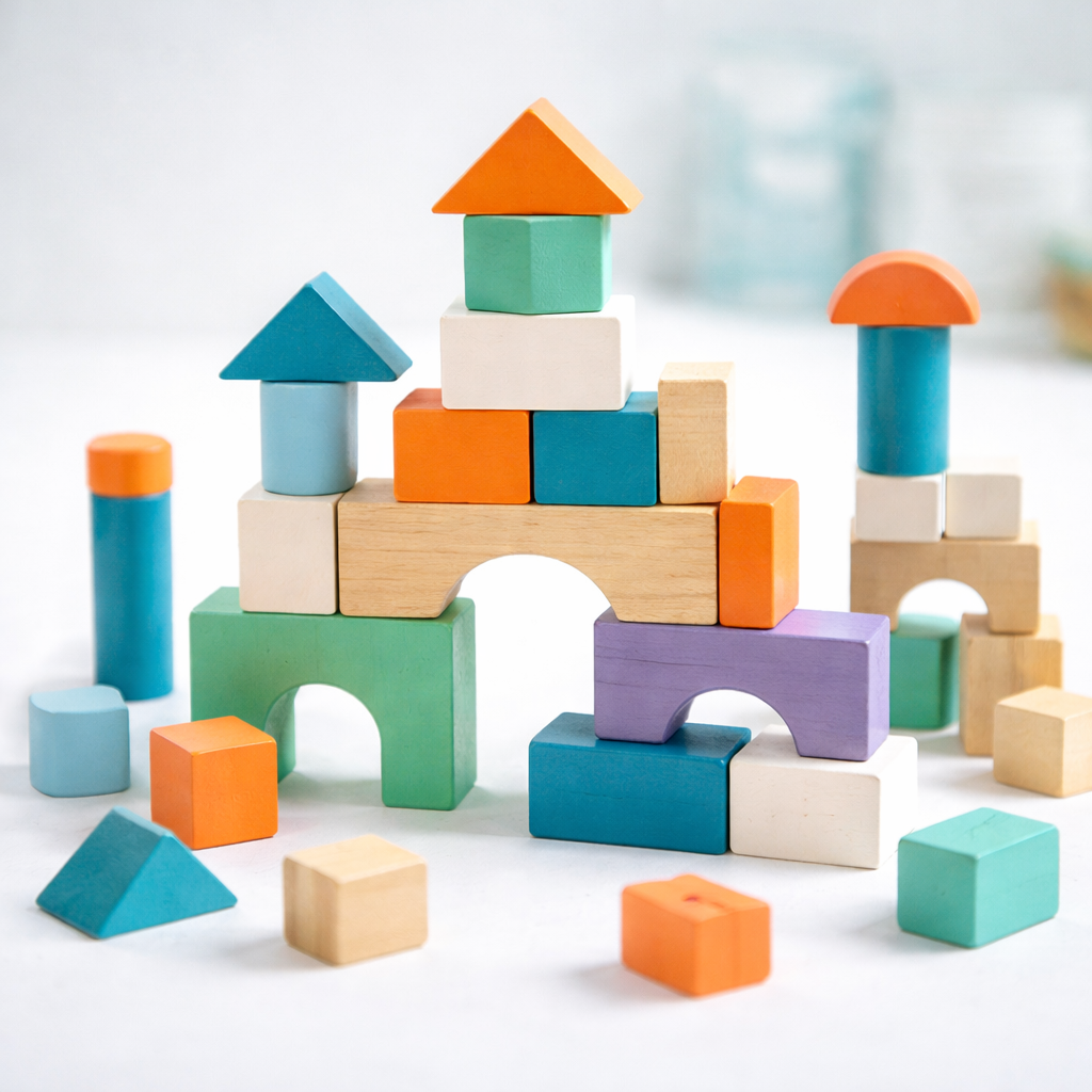 Opgestapelde gekleurde blokken als symbool voor ondersteuning en opbouw binnen Alfons Ven MSP kuren