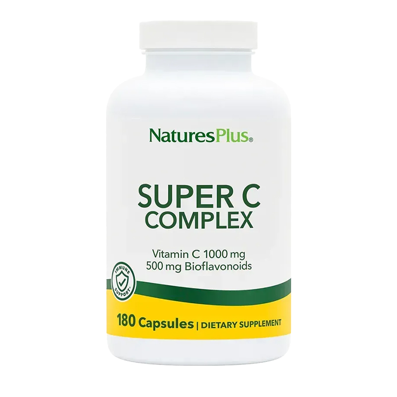 NaturesPlus Super C Complex 180 tabletten – 1000 mg vitamine C met citrus bioflavonoïden rutine hesperidine rozenbottel acerola.