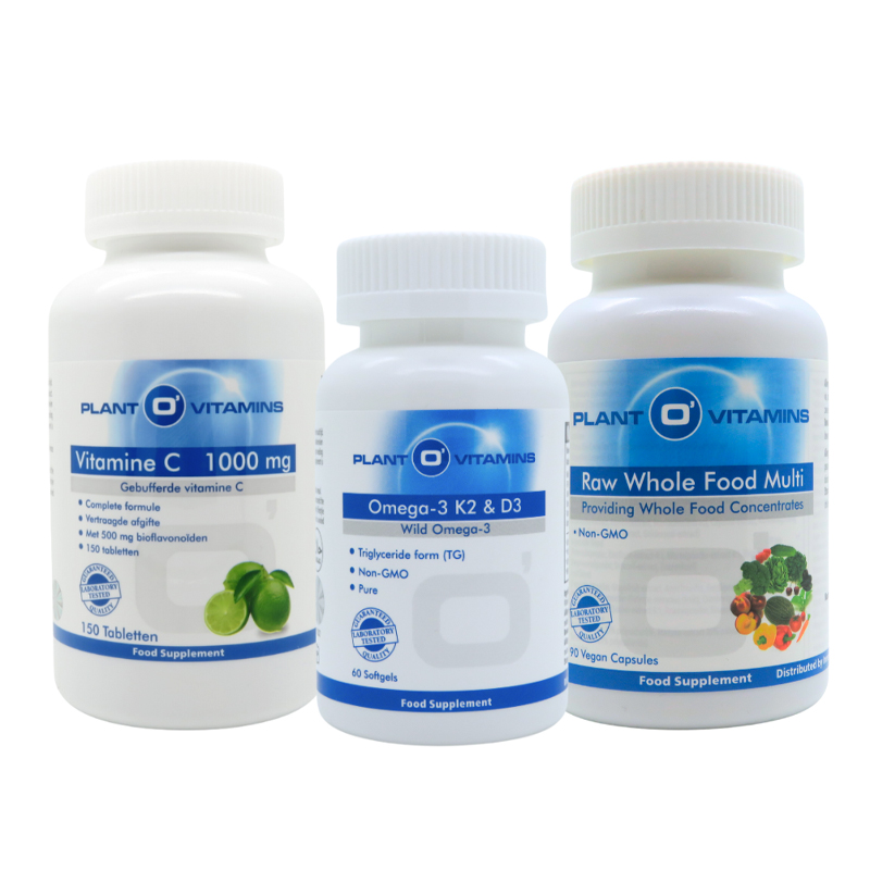 Plantovitamins Basispakket multivitaminen mineralen en omega – 3 producten vitamine C1000 Raw Whole Food Multi Omega 3 K2 D3 dagelijks gebruik