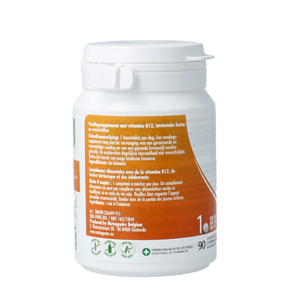 Barinutrics Vitamine B12 I.F. framboos 90 kauwtabletten – 1000 µg methylcobalamine intrinsieke factor 20 mg frambozensmaak mannitol xylitol