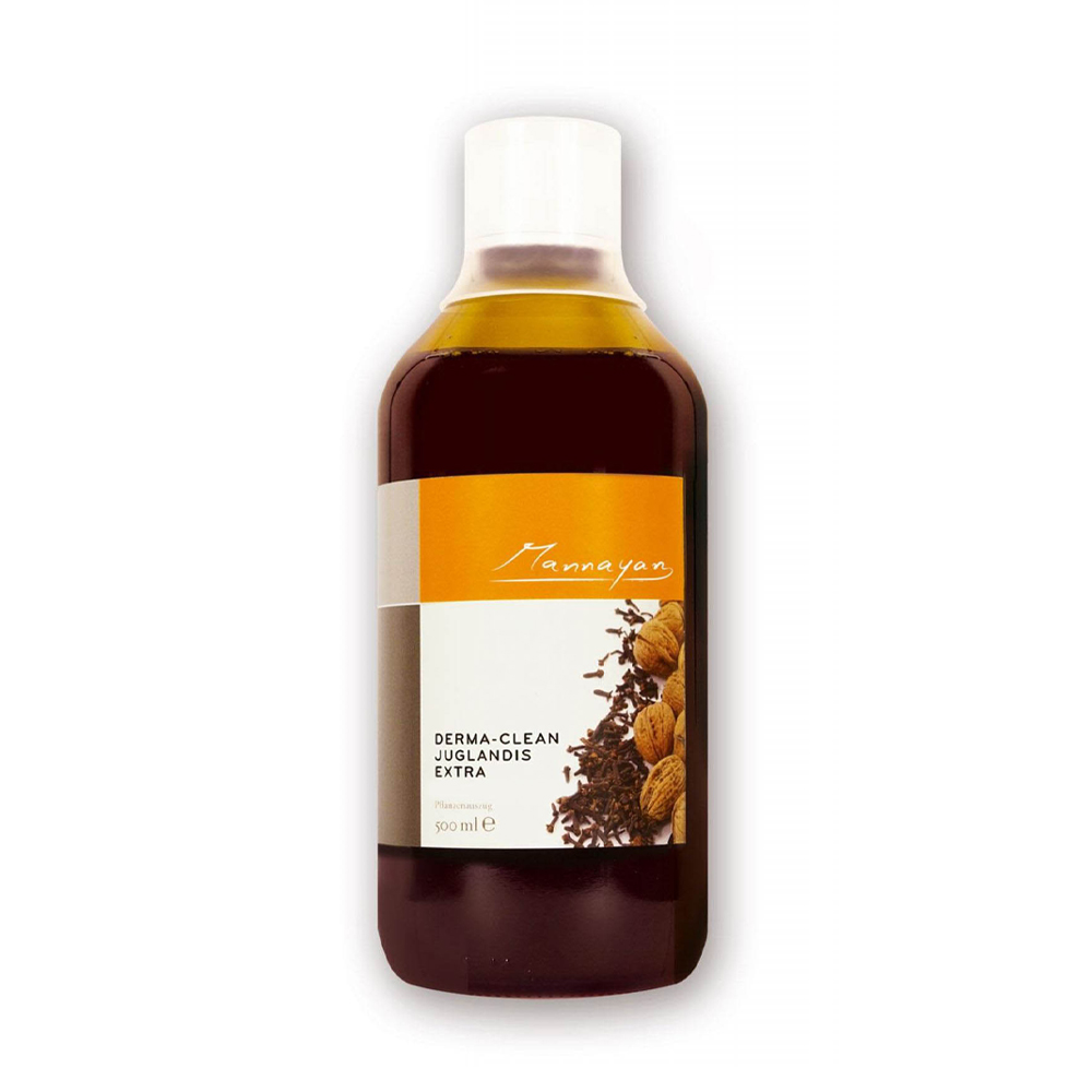 Mannayan Derma Clean Juglandis Extra 500 ml – vloeibaar kruidenpreparaat met walnoot, alsem en kruidnagel in speltdistillaat