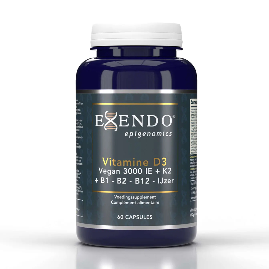 Exendo vegan vitamine D3 3000 IE met K2, B1, B2, B12 en ijzer – 60 capsules – geschikt voor veganisten