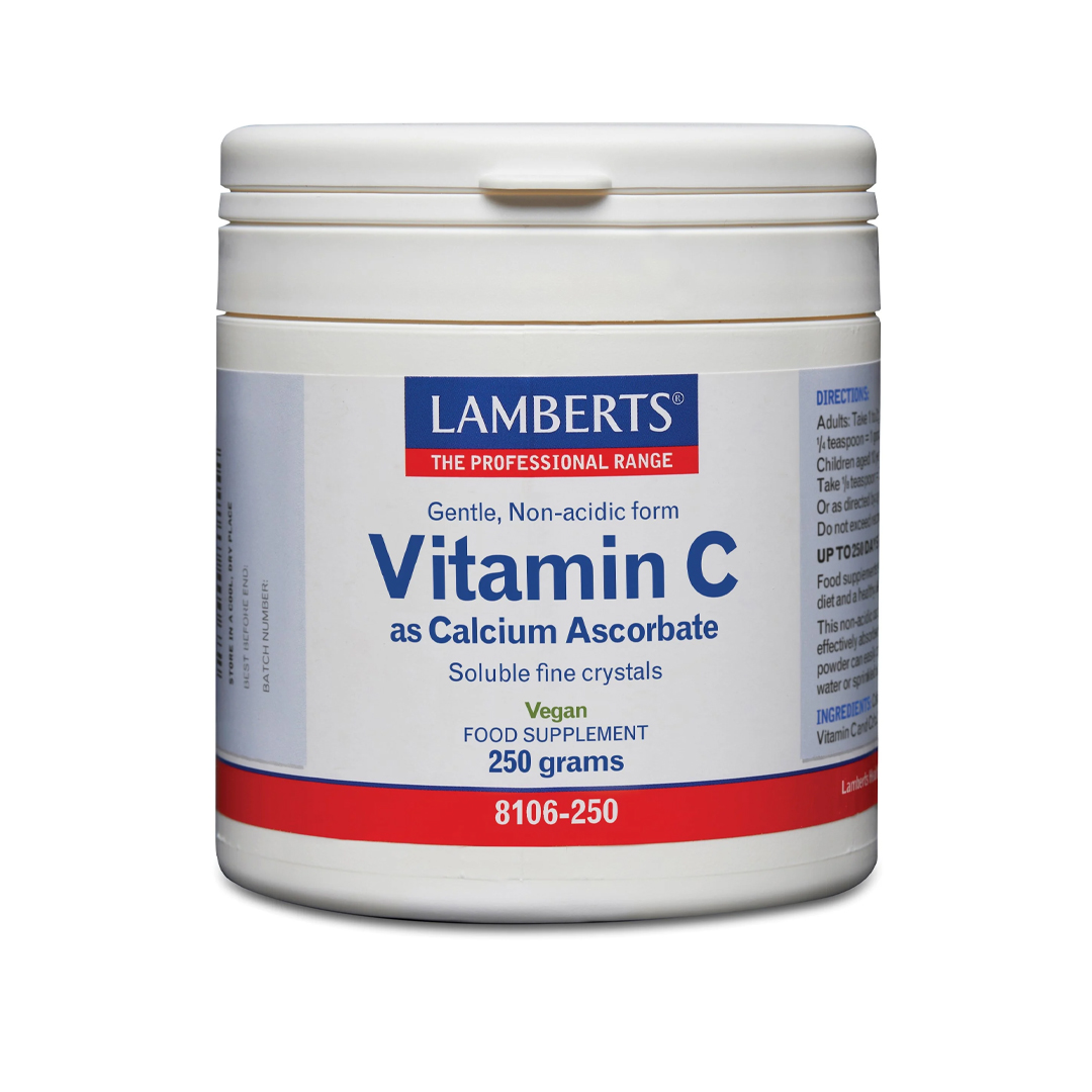 Lamberts Vitamine C Calciumascorbaat 250 gram poeder – niet-zure maagvriendelijke vitamine C met calcium, veganistisch