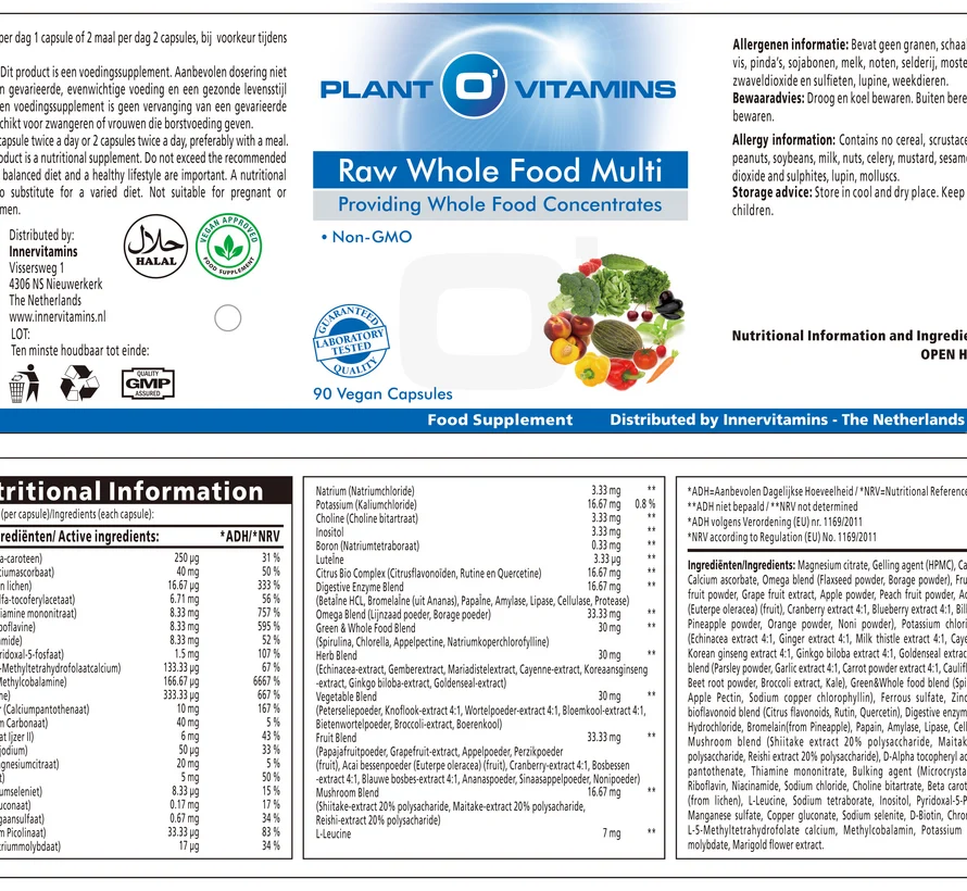 Label Raw Whole Food multi van Plantovitamins