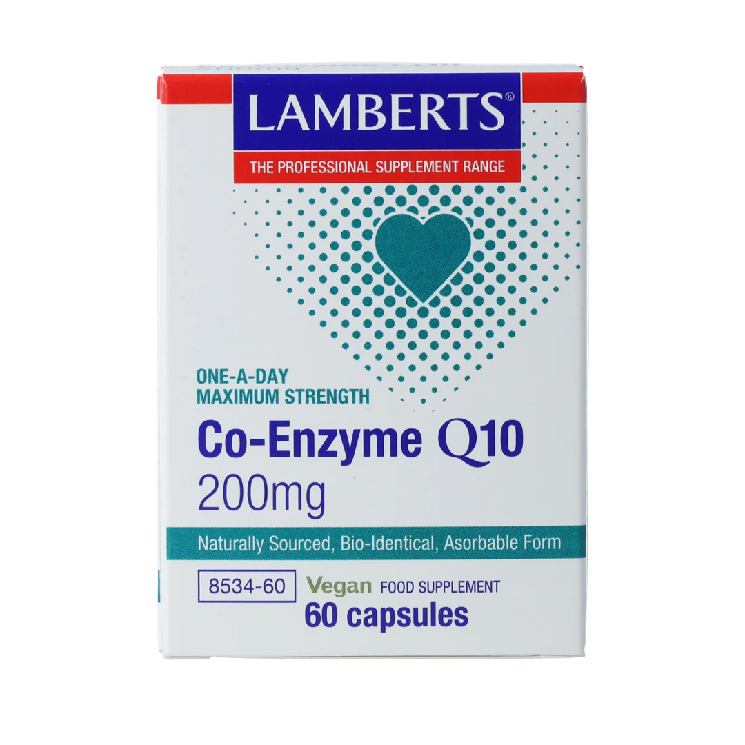 Lamberts Co-enzym Q10 200 mg 60 vegetarische capsules – gefermenteerd bio-identiek CoQ10 in zonnebloemolie, veganistisch