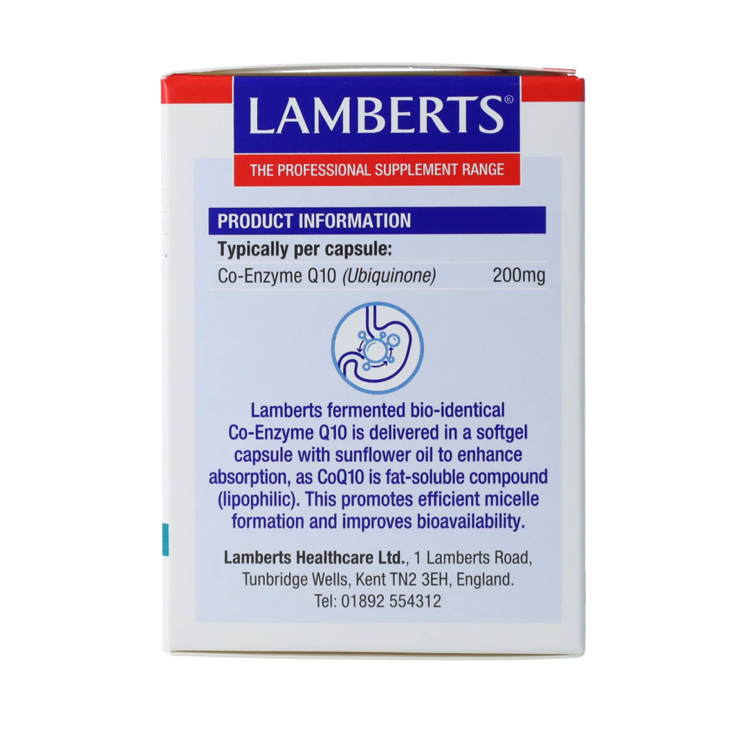 Lamberts Co-enzym Q10 200 mg 60 vegetarische capsules – gefermenteerd bio-identiek CoQ10 in zonnebloemolie, veganistisch