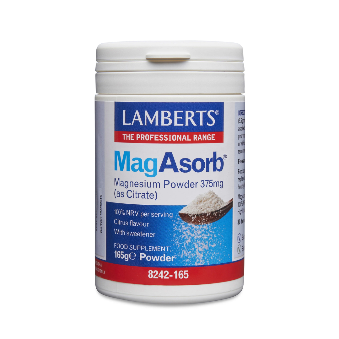 Lamberts MagAsorb Magnesiumcitraat Poeder 375 mg 165 gram – 100% RI magnesium als citraat per maatschepje, geschikt vanaf 4 jaar
