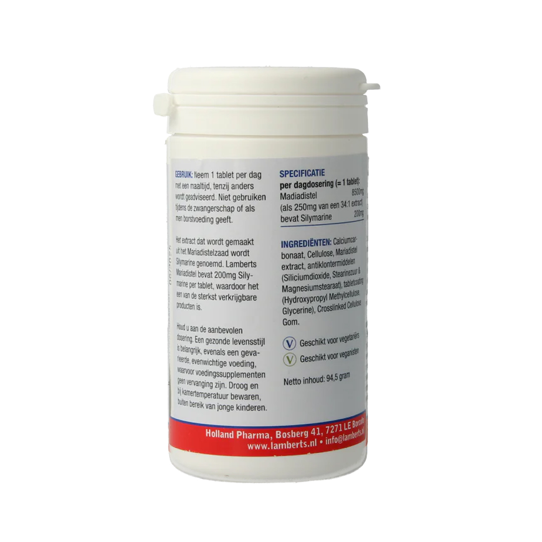 Lamberts Mariadistel 200 mg Silymarine 90 tabletten – 250 mg 25:1 extract gelijkwaardig aan 6250 mg mariadistelzaad met 200 mg silymarine, veganistisch