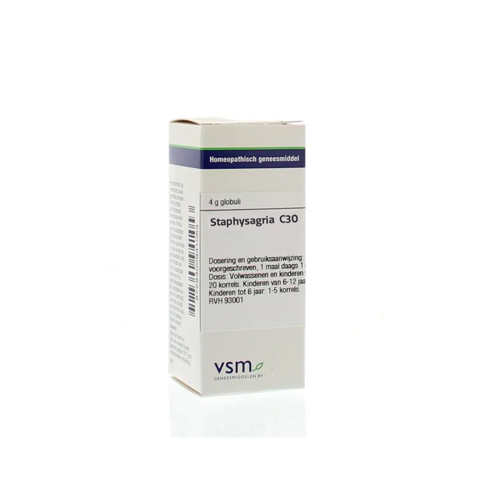 VSM Staphysagria C30 globuli 4 gram – homeopathisch geneesmiddel enkelvoudig bietensuiker saccharose 1 maal daags