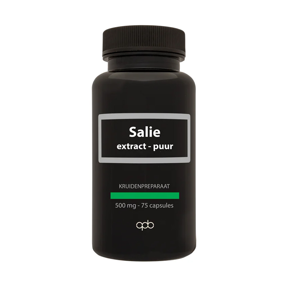 APB Holland Salie Extract Puur 500 mg capsules - Salvia officinalis 10:1 extract 500mg equivalent 5000mg gedroogd kruid plantaardige capsule HPMC zwarte pot