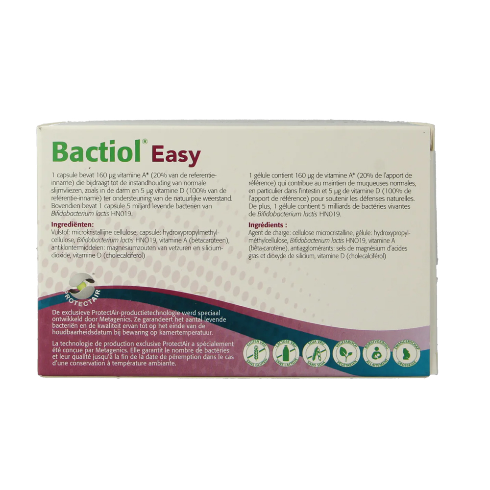 Metagenics Bactiol Easy 90 capsules – Bifidobacterium lactis HN019 5 miljard vitamine A bètacaroteen vitamine D cholecalciferol