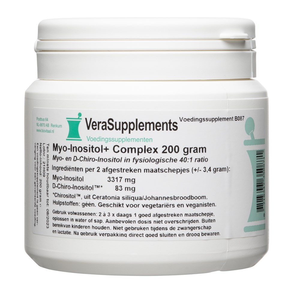 VeraSupplements Myo-Inositol+ Complex 200 gram - myo-inositol 3317 mg D-chiro-inositol 83 mg fysiologische 40:1 ratio Ceratonia siliqua johannesbroodboom non-GMO vegan