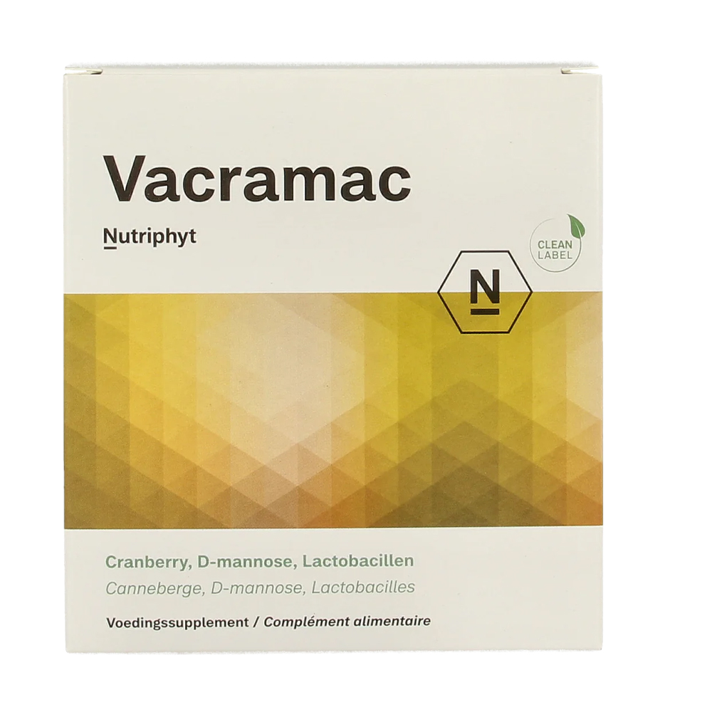 Nutriphyt Vacramac 90 capsules – cranberry 40 mg PAC D-mannose 600 mg matcha groene thee 8 lactobacillus stammen crispatus inuline FOS maagzuurresistent urinewegen