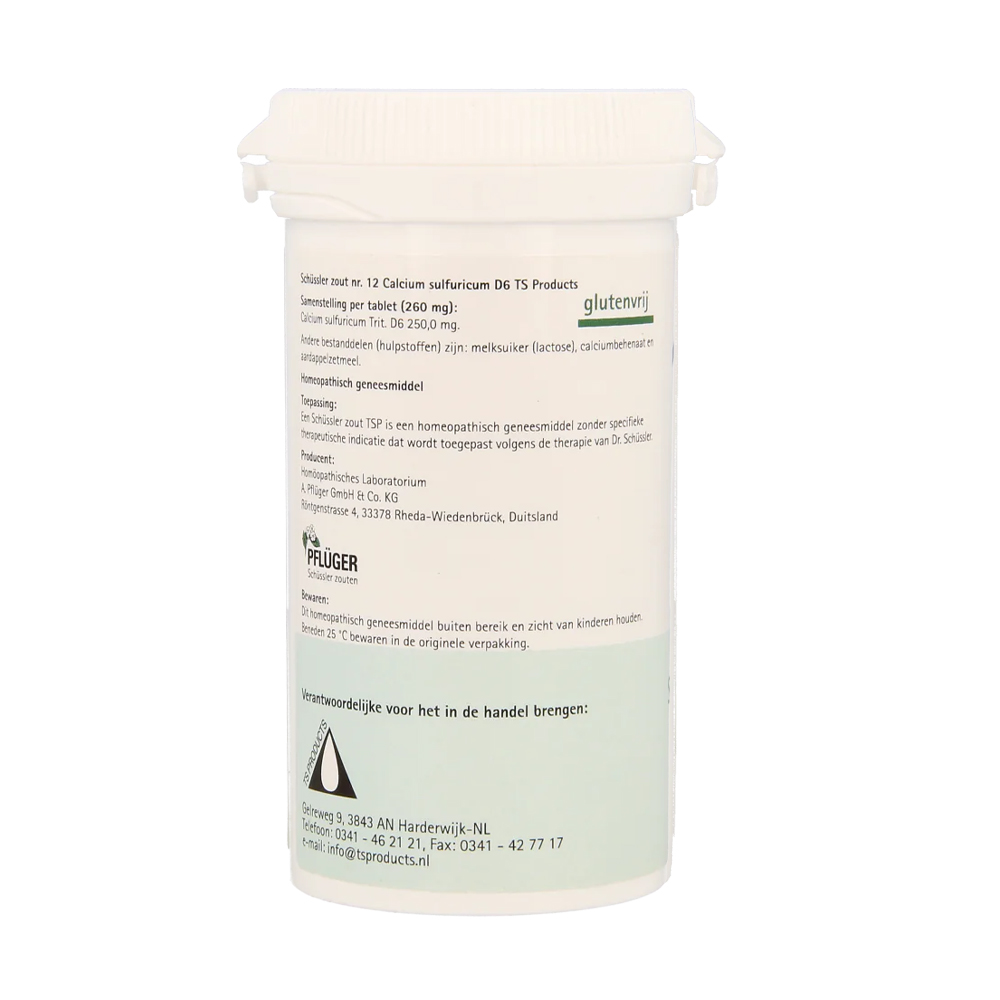 Pfluger Calcium Sulfuricum 12 D6 Schussler celzout homeopathisch geneesmiddel tabletten lactose. Gebruik