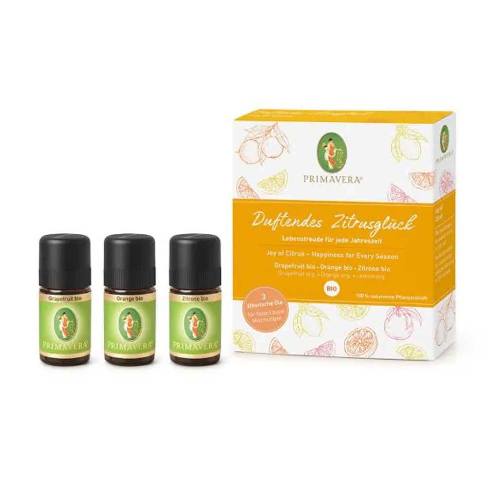 Primavera Geschenkset Citrusgeuren - biologische etherische olie grapefruit Citrus Paradisi sinaasappel Citrus Aurantium Dulcis citroen Citrus Limon set drie flesjes