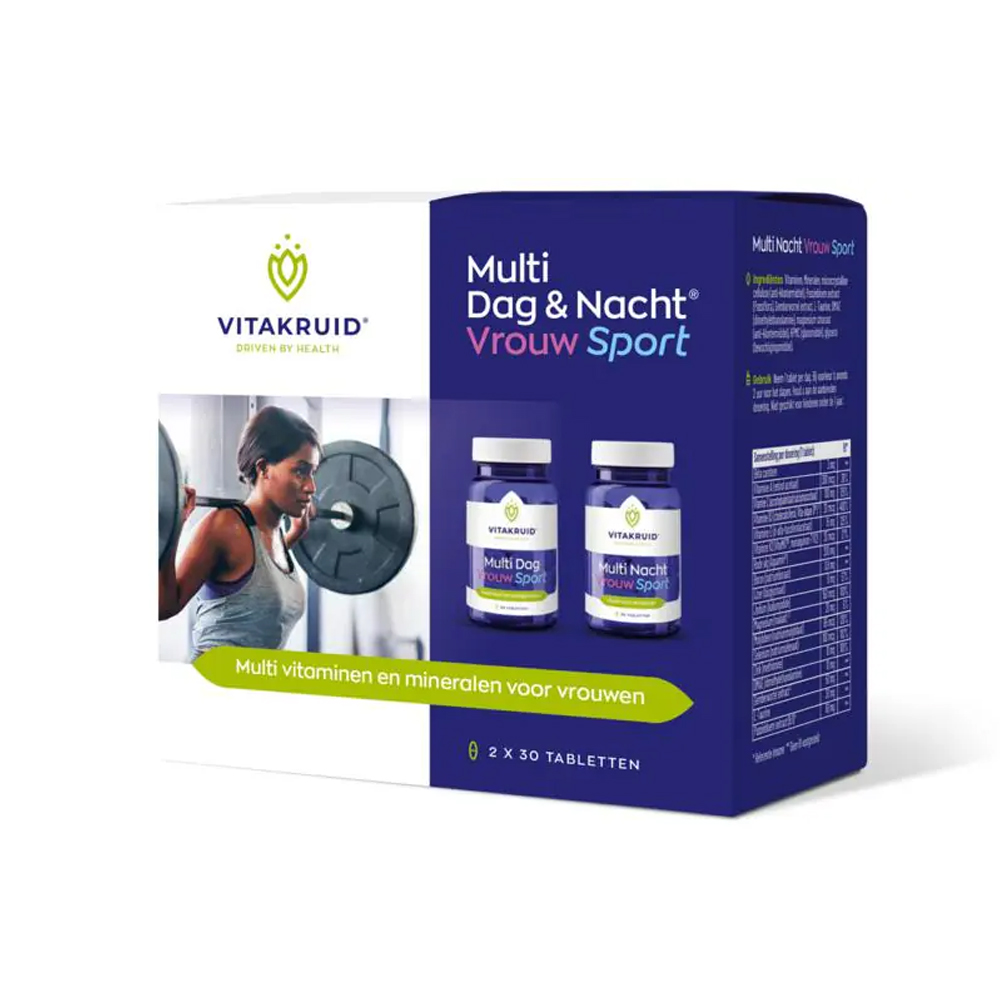 Vitakruid Multi Dag & Nacht Vrouw Sport 100% Vegan 60 tabletten – dag formule energie focus nacht formule herstel ontspanning vrouwen sport