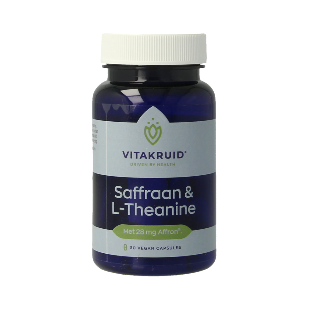 Vitakruid Saffraan 28mg Affron L-Theanine vegan capsule - Affron 3:1 saffraanextract 28mg 3,5% lepticrosalides L-theanine 100mg EGCG 25mg groene thee extract 250mg