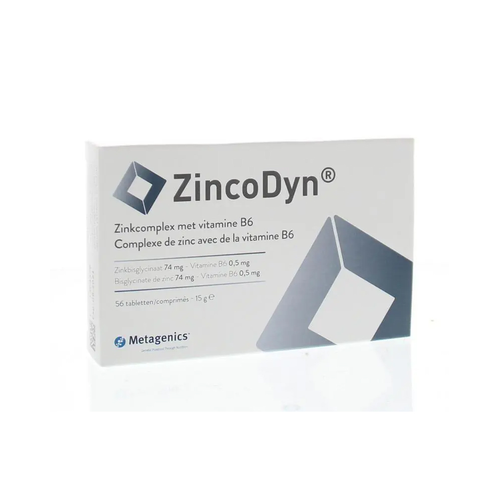 Metagenics Zincodyn tablet - zinkbisglycinaat 74mg 22,5mg elementair zink vitamine B6 pyridoxal-5-fosfaat 0,5mg Metagenics BV
