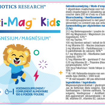 Biotics Research Acti-Mag Kids – magnesiumpoeder voor kinderen met actieve B-vitamines en taurine, 100 g pot met maatschepje, van Biotics Research
