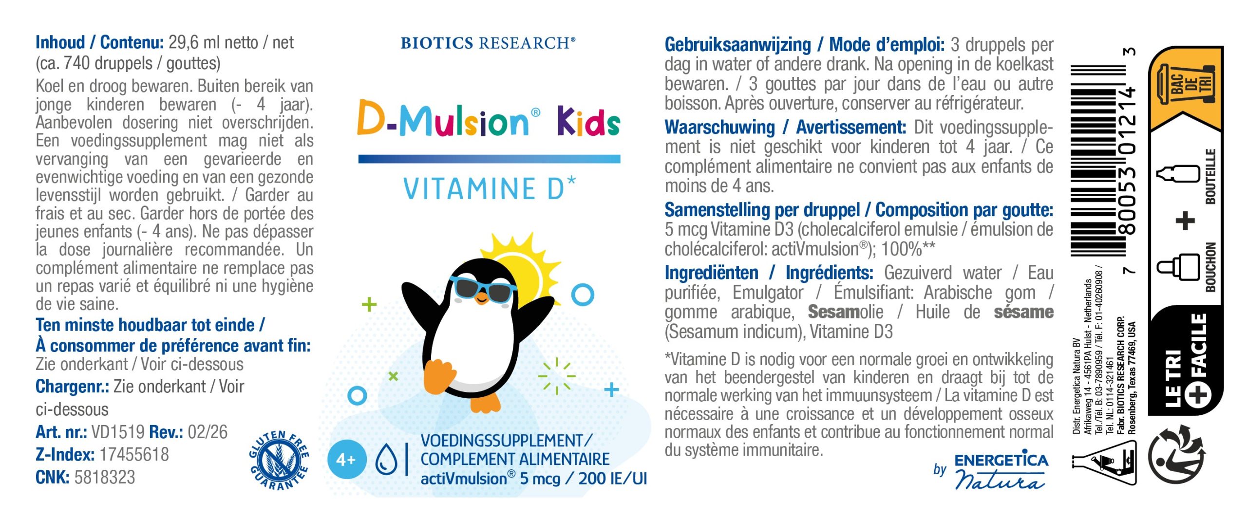 Biotics Research D-Mulsion Kids – vitamine D3 druppels voor kinderen, 5 mcg per druppel, ActiVmulsion®-technologie, 29,6 ml flesje