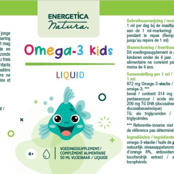 Energetica Natura Omega-3 Kids – vloeibare omega-3 visolie voor kinderen, 50 ml flesje met pipet, sinaasappelaroma, 314 mg EPA en 209 mg DHA per ml