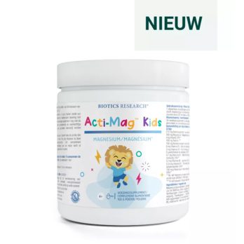 Biotics Research Acti-Mag Kids – magnesiumpoeder voor kinderen met actieve B-vitamines en taurine, 100 g pot met maatschepje, van Biotics Research