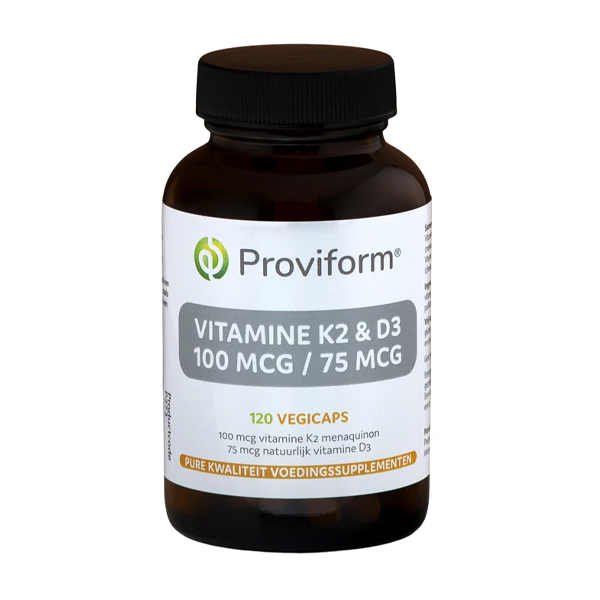 Proviform Vitamine K2 100 mcg & D3 75 mcg – vegetarische capsules met K2Vital Delta® menaquinon-7 en cholecalciferol, van Proviform Nederland