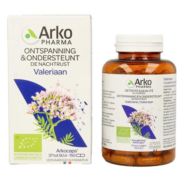 Arkocaps Valeriaan bio 150 capsules - biologisch Valeriana officinalis poeder integraal totum plantaardige HPMC capsule nachtrust ontspanning vanaf 12 jaar