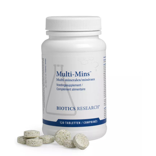 Biotics Multi-Mins tabletten – breed mineralenpreparaat met calcium, magnesium, ijzer, zink, selenium, jodium en chroom via actiVbase en actiVmins