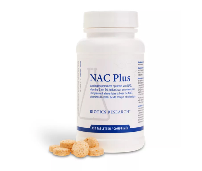 Biotics NAC Plus 120 tabletten – N-acetyl-L-cysteïne met vitamine C, actieve B6, methylfolaat en selenium via actiVmins van Biotics Research