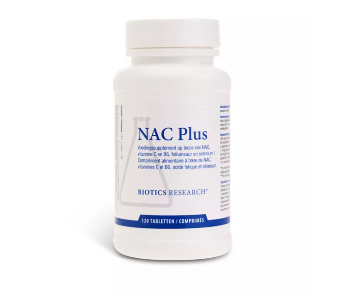 NAC Plus van Biotics Research – 120 tabletten met NAC, vitamine C, B6, foliumzuur en selenium
