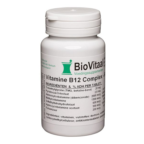 VeraSupplements Vitamine B12+ Complex 60 sublinguale tabletten - methylcobalamine 1500mcg adenosylcobalamine 2000mcg hydroxycobalamine 500mcg Metafolin 5-MTHF betaine TMG P5P