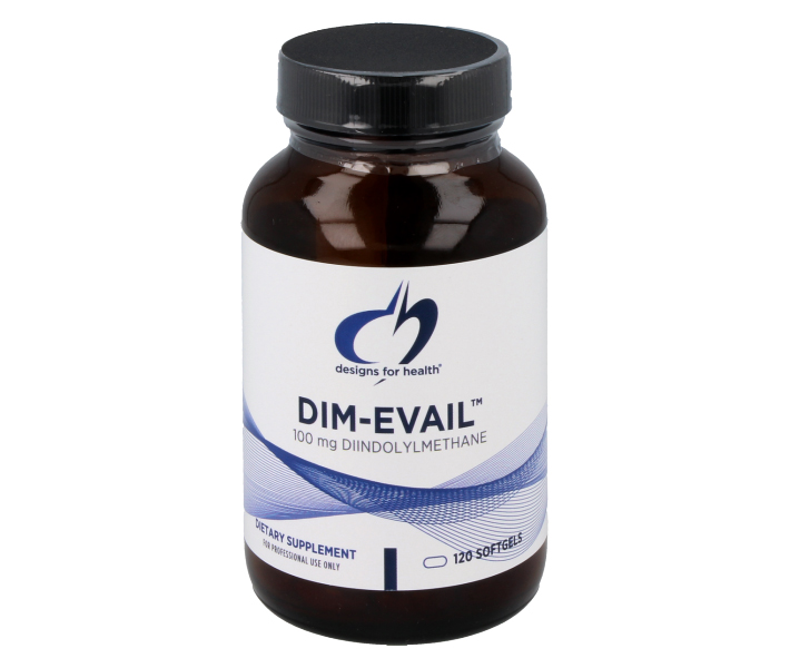 DIM-Evail 100 mg 120 softgels van Designs for Health – diindolylmethaan met Evail emulsietechnologie en MCT-oliën