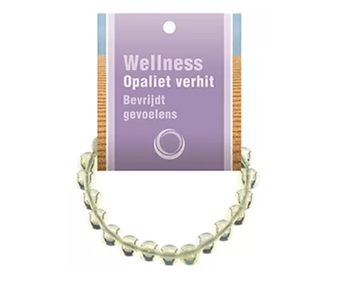 Opaliet powerbead armband met 8 mm kralen op elastiek met zachte opaalachtige glans