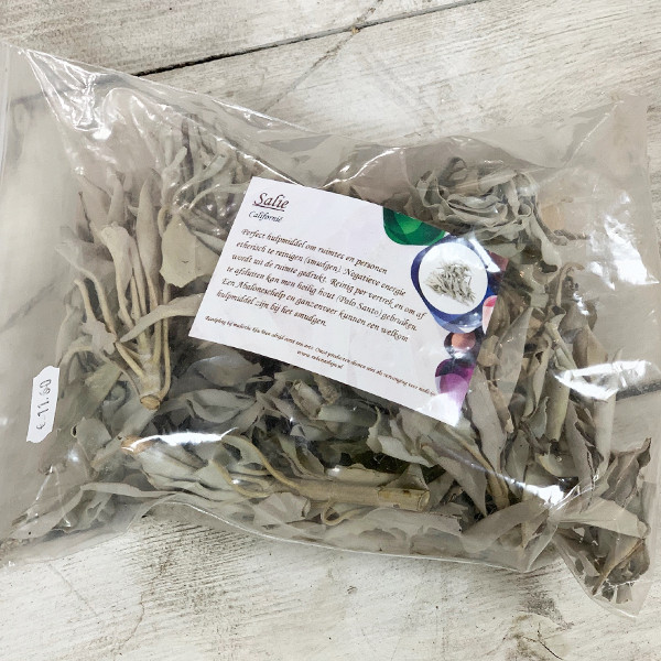 Saliezakje losse witte salie 75 gram - gedroogde witte salie uit Californie USA smudging rookreiniging ritueel energetisch